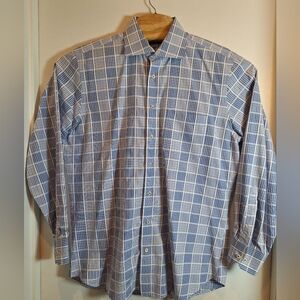 Peter Millar Men's Large Button Up Shirt 100% Cotton Blue‎ & White